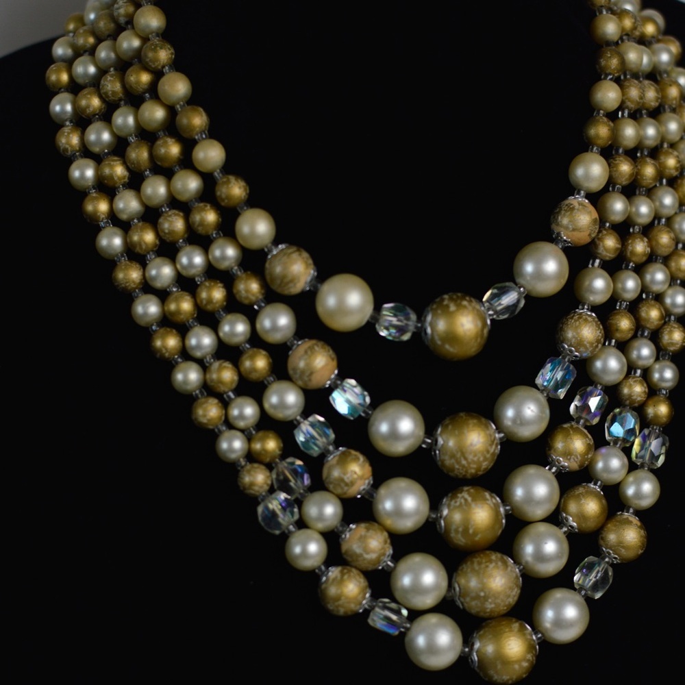Multi strand chunky beaded crystal Victorian necklace - Picture 4 of 8